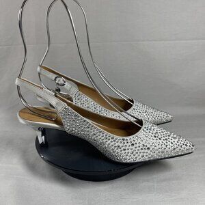J.Renee Women's Steel Gray Satin/Rhinestones Ferryanne Slingback Pumps Size 5-NE